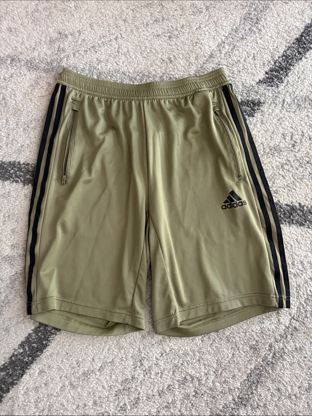 adidas Men's Olive Athletic Shorts with Black Stripes